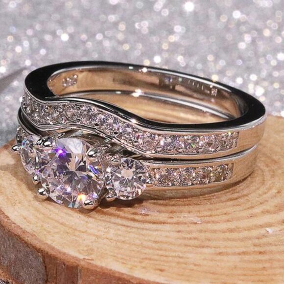 Shiny Round CZ Luxury Silver Beautiful Wedding Ring for Women K876